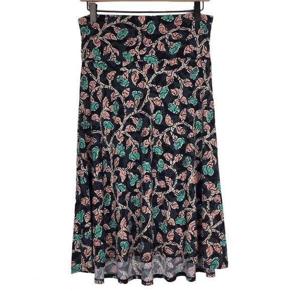 LULAROE Azure Skirt Floral Leaves Leaf Dot Boho Knee Length Stretchy Size Medium - Picture 10 of 10